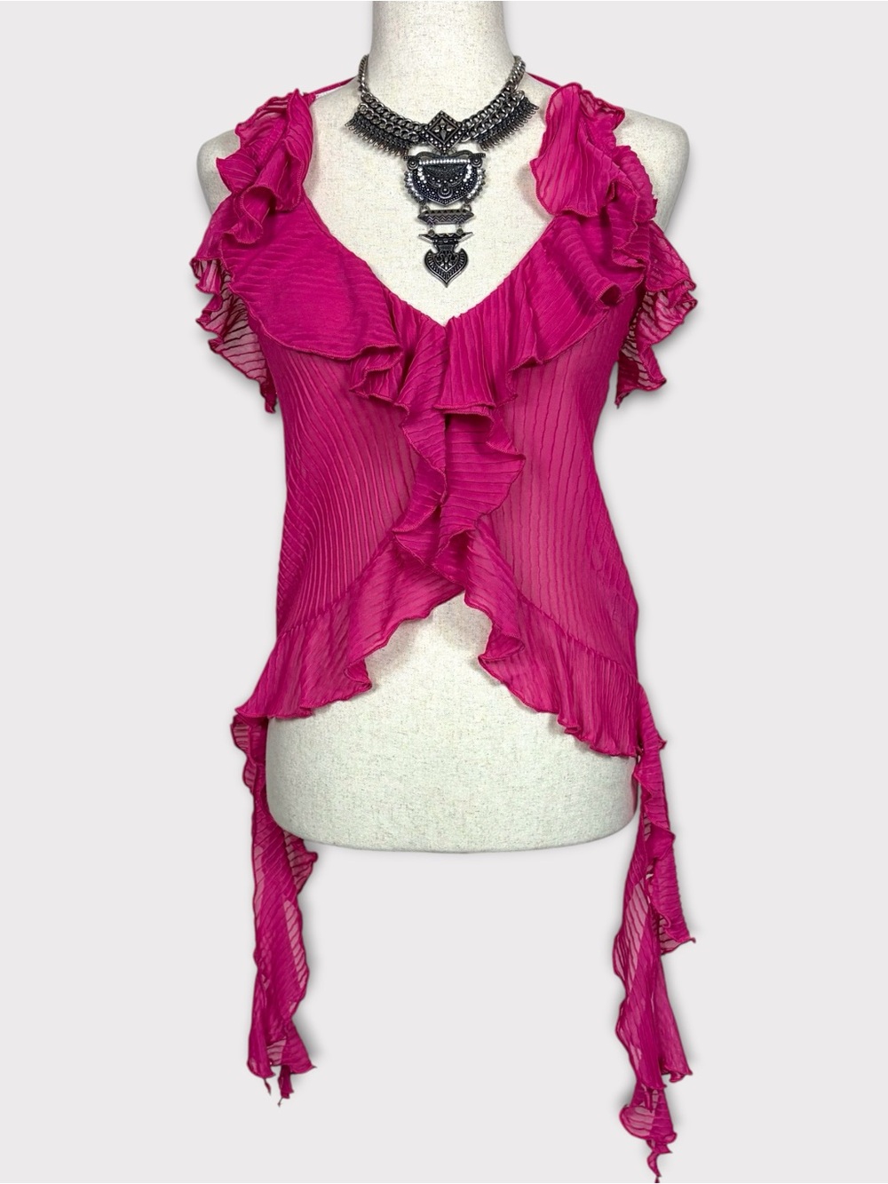 Zara‎ Ruffle Sheer Halter Crop Top Medium Fairy Coquette Bratz Feminine Pink